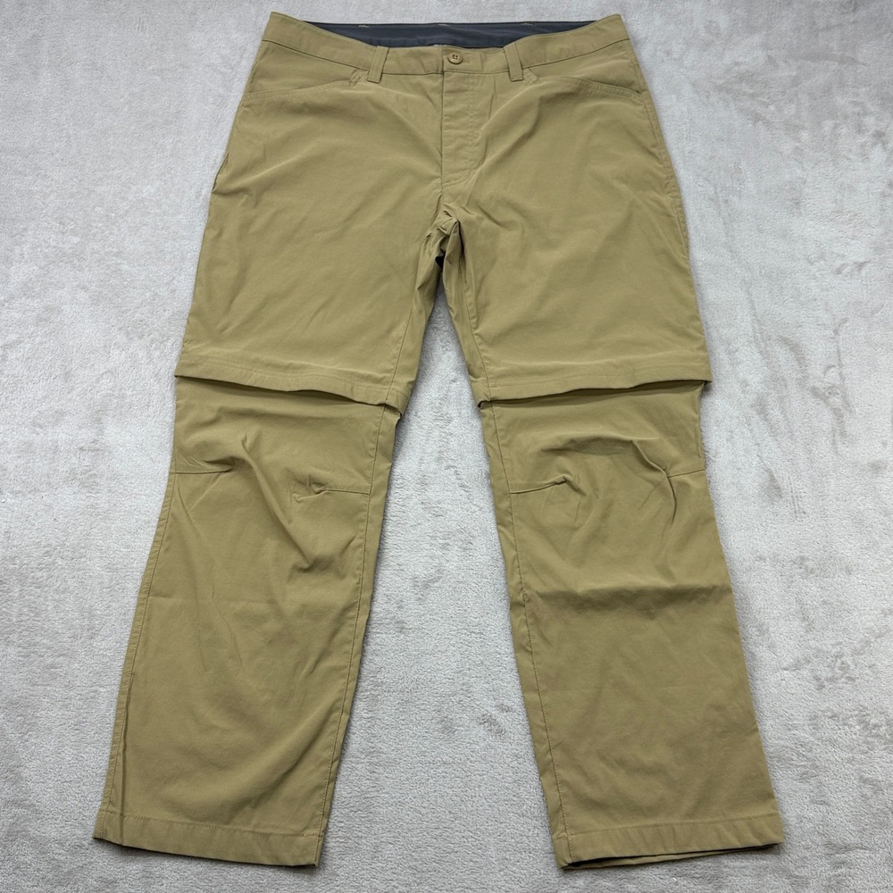 Eddie Bauer Convertible Tech Pant Men 38x30 Khaki Zip Off Hiking Camping Outdoor